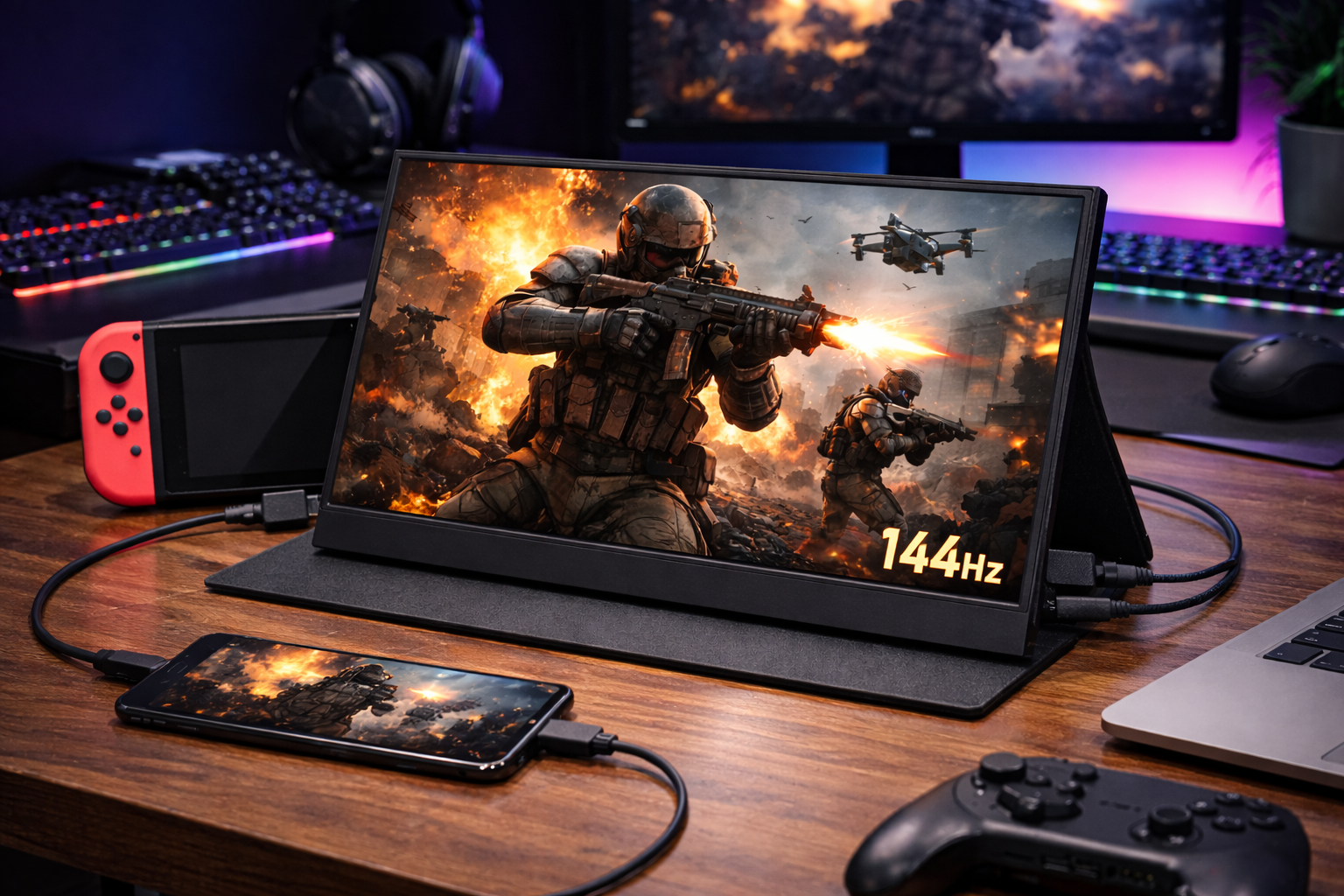 ARZOPA 16.1インチ モバイルモニター 144Hz 1msゲーミングモニター 1920x1080FHD ゲームモニター 非光沢IPS液晶パネル スイッチ用ディスプレイ 自立型 HDRモード対応 ブルーライト機能 標準HD/USB/Type-C/HDMI端子 Z1FC