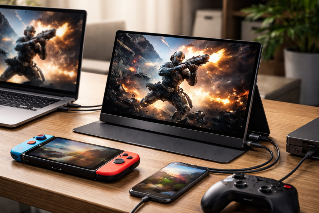 14インチ モバイルモニター Lrtzcbi タッチパネル モバイルディスプレイ 薄型 軽量 HDR IPSパネルFHD解像度1920x1080 ゲームモニター 60Hz USB Type C 標準HDMIポートPS4/PS5/XBOX/Switch/PC/Mac/Raspberry piなど対応,スピーカー内蔵,VESA75*75mm