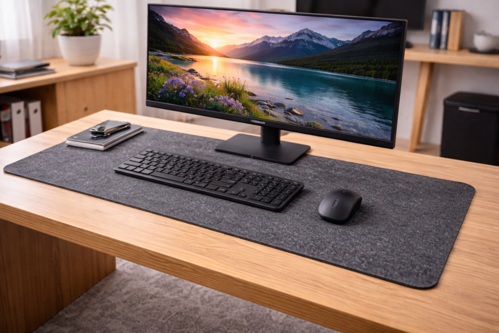 BREENHILL フェルトデスクマット、滑り止めデスクパッド、快適なデスクプロテクター、オフィス/家庭/ゲーム/装飾のための耐久性のあるデスクマウスパッド(90x40x0.3cm, ダークグレー)