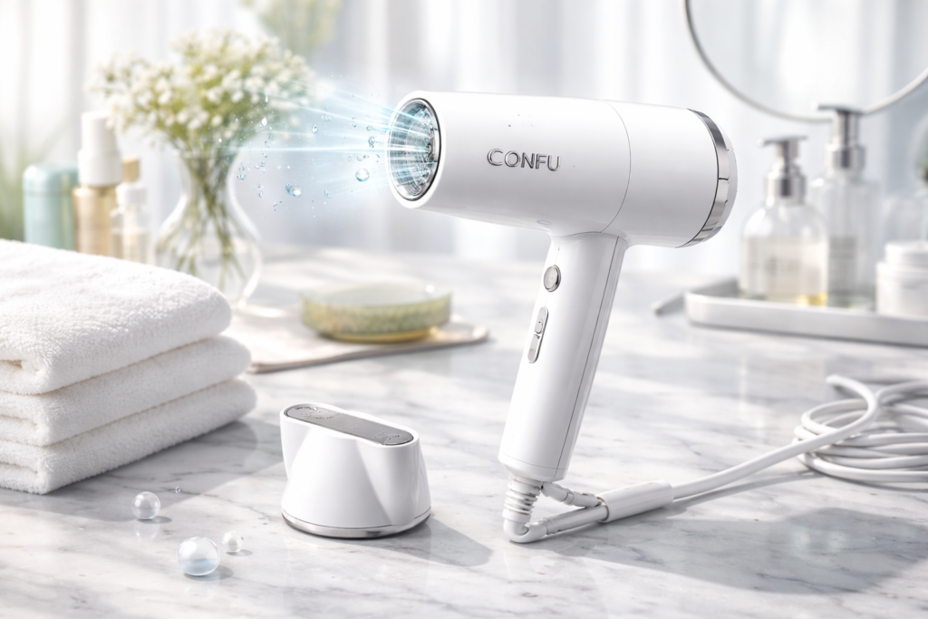 CONFU ドライヤー 1200W ヘアドライヤー マイナスイオン 温度&風量調節 冷/熱風モード 折り畳み式 軽量 速乾 恒温 ヘアケア シンプル サラサラ ツヤツヤな髪に 旅行/家庭用 (ホワイト)