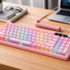 OUSEITECH F98pro ゲーミングキーボード 透明キーボード ホットスワップメカニカルキーボード テンキーキーボード ワイヤレス ピンク 透明キーキャップ RGBバックライト 95キー Android/OS/Mac/Windows対応 BT5.0/2.4G/USB-C OLED搭載 (PINK リニア軸)