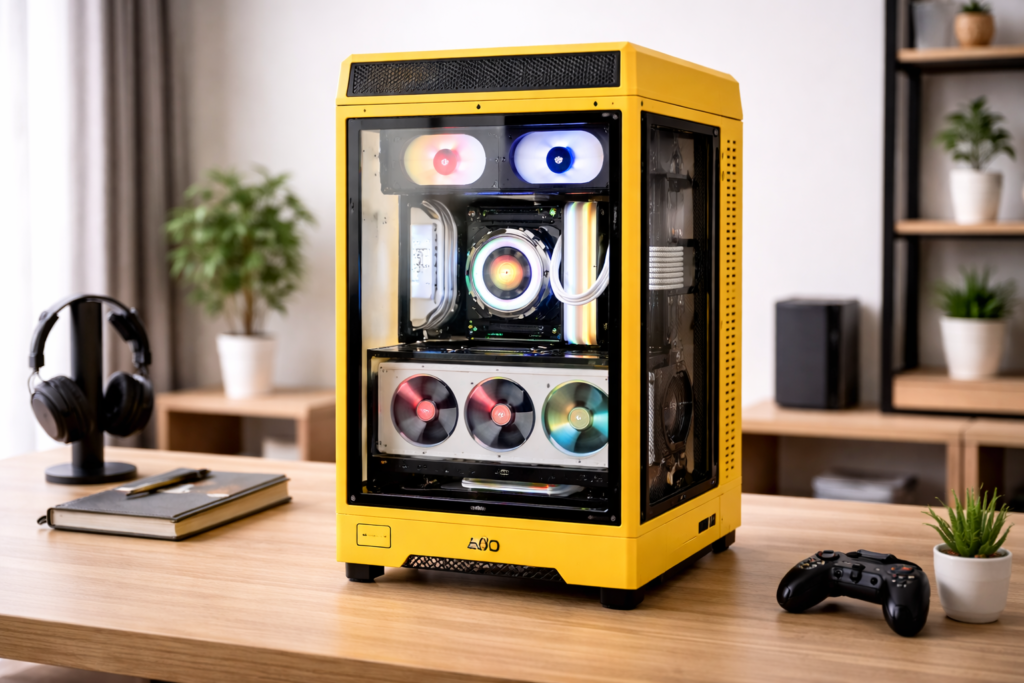 Thermaltake The Tower 200 Bumblebee 大型グラフィックカード縦置き対応 ミニタワー Mini-ITX PCケース CA-1X9-00S4WN-00 CS8879