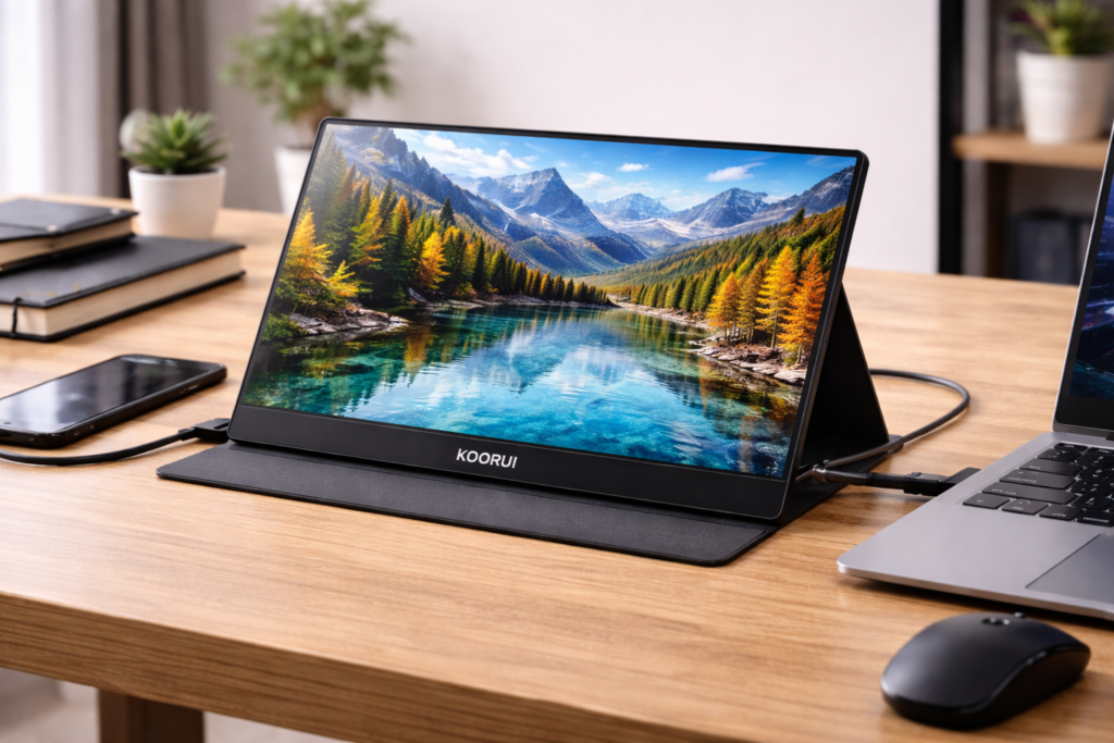 KOORUI モバイルモニター 15.6 インチ モバイルディスプレイ 1080P IPSパネル スピーカー内蔵 USB Type-C miniHDMI 超軽量 持ち運びに便利 ポータブルモニター 15C1