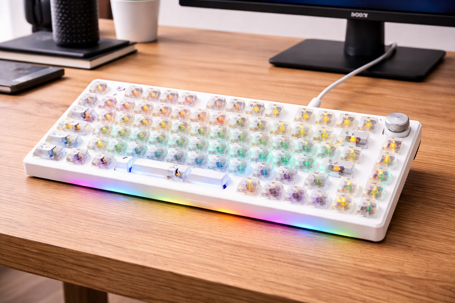 DrunkDeer A75 ラピッドトリガー メカニカルキーボード TKL ゲーム用 高速反応 磁気スイッチ RGB 有線 USB コンパクト 82キー ノブ付き ホワイト ベアボーン キーキャップなし