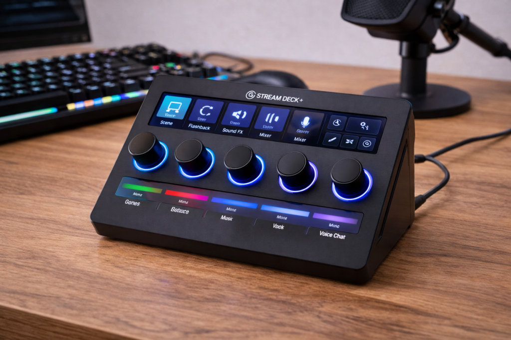 Elgato Stream Deck +, オーディオミキサー, コンテンツクリエイターのためのライブ制作とスタジオコントローラー, ストリーミング, 配信, ゲーミング, カスタム可能なタッチストリップとダイヤルおよびLCDキー搭載, Mac/PC対応