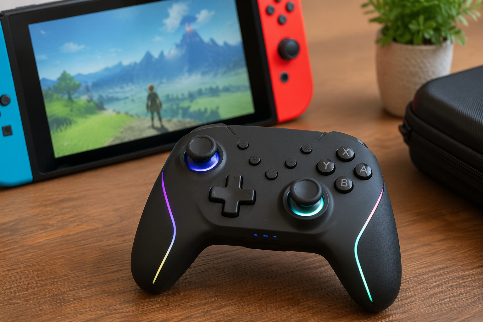 Switch対応 TURBO連射 4段階振動調整 6軸ジャイロセンサー ブラック 背面ボタン付き ワイヤレスコントローラー ES01GY