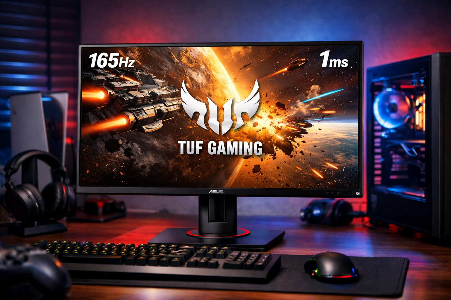 ASUS ゲーミングモニター TUF Gaming VG259QR-J 24.5インチ / フルHD/IPS / 165Hz / 1ms / PS5対応 / G-Sync compatible/DP HDMIx2 / 高さ調整/縦横回転 / 4年保証 / 国内正規品