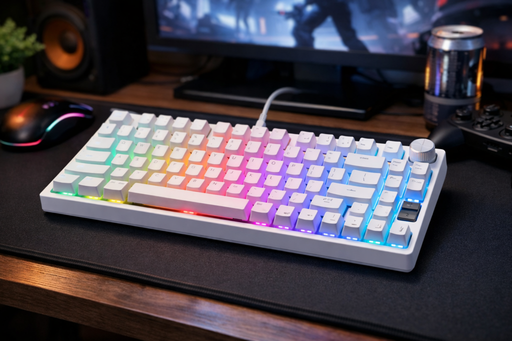 DrunkDeer A75 ラピッドトリガー キーボード メカニカル TKL ゲーミング 磁気スイッチ RGB 有線 USB コンパクト 82キー ノブ付き ゴースト防止 こぼれ防止 ホワイト