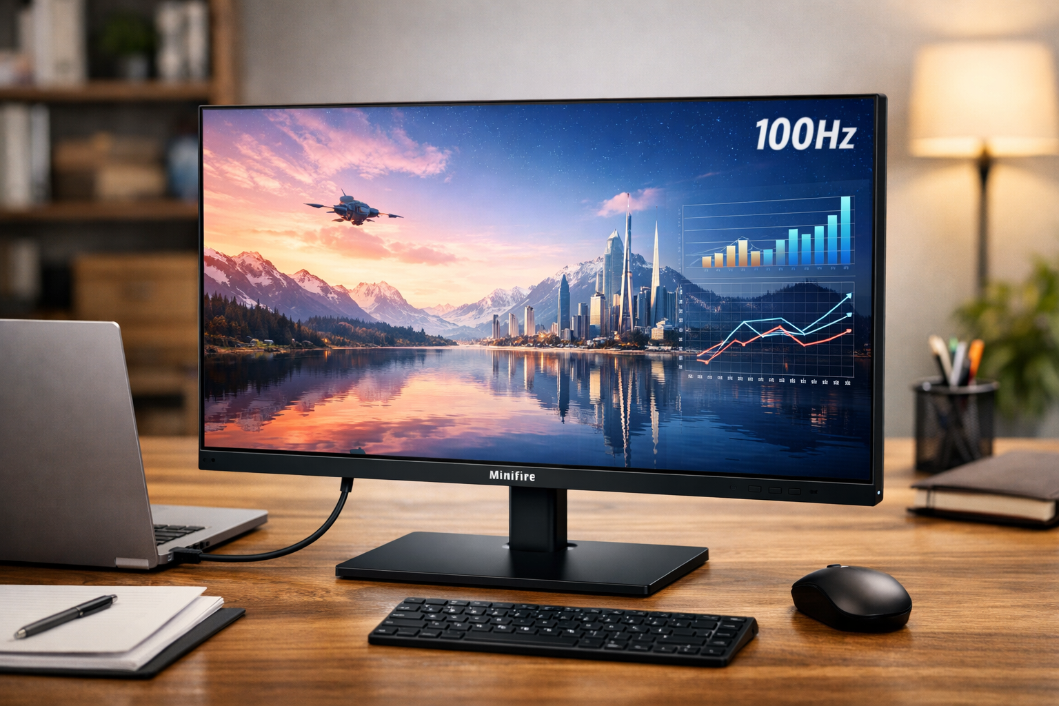 Minifire モニター24インチ ディスプレイ100Hz FHD 1080P USB-TypeC ブルーライト軽減 フリッカーフリー VESA対応 フレームレス HDMI1.4 コントラスト4000:1 チルト調節可 ビジネス用 五年保証 (USB Type-Cケーブル付-MF24F2）