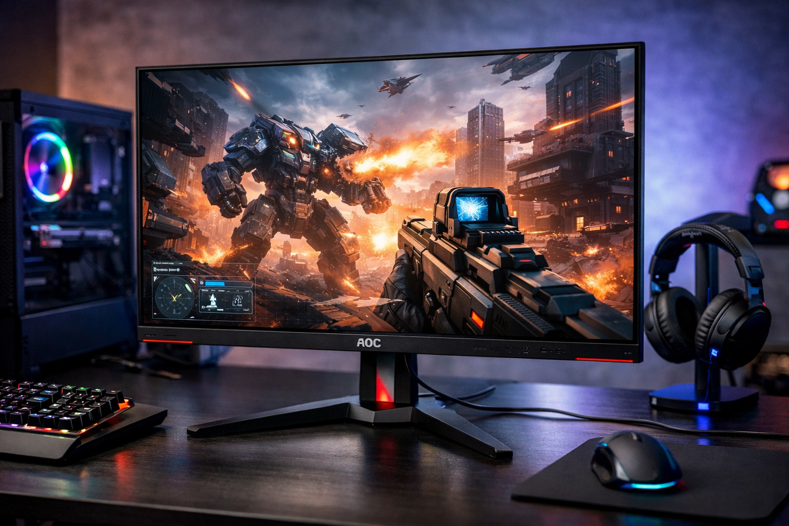 AOC ゲーミングモニター 27G42E/11, 27.0インチ, フルHD/1920×1080@180Hz, 応答速度0.5ms(MPRT), Fast IPS, HDMI2.0 x 1/ DP1.4x1,ブルーライト低減, フリッカーフリー, G-Sync Compatible対応, Adaptive Sync, HDR10対応, 3年保証