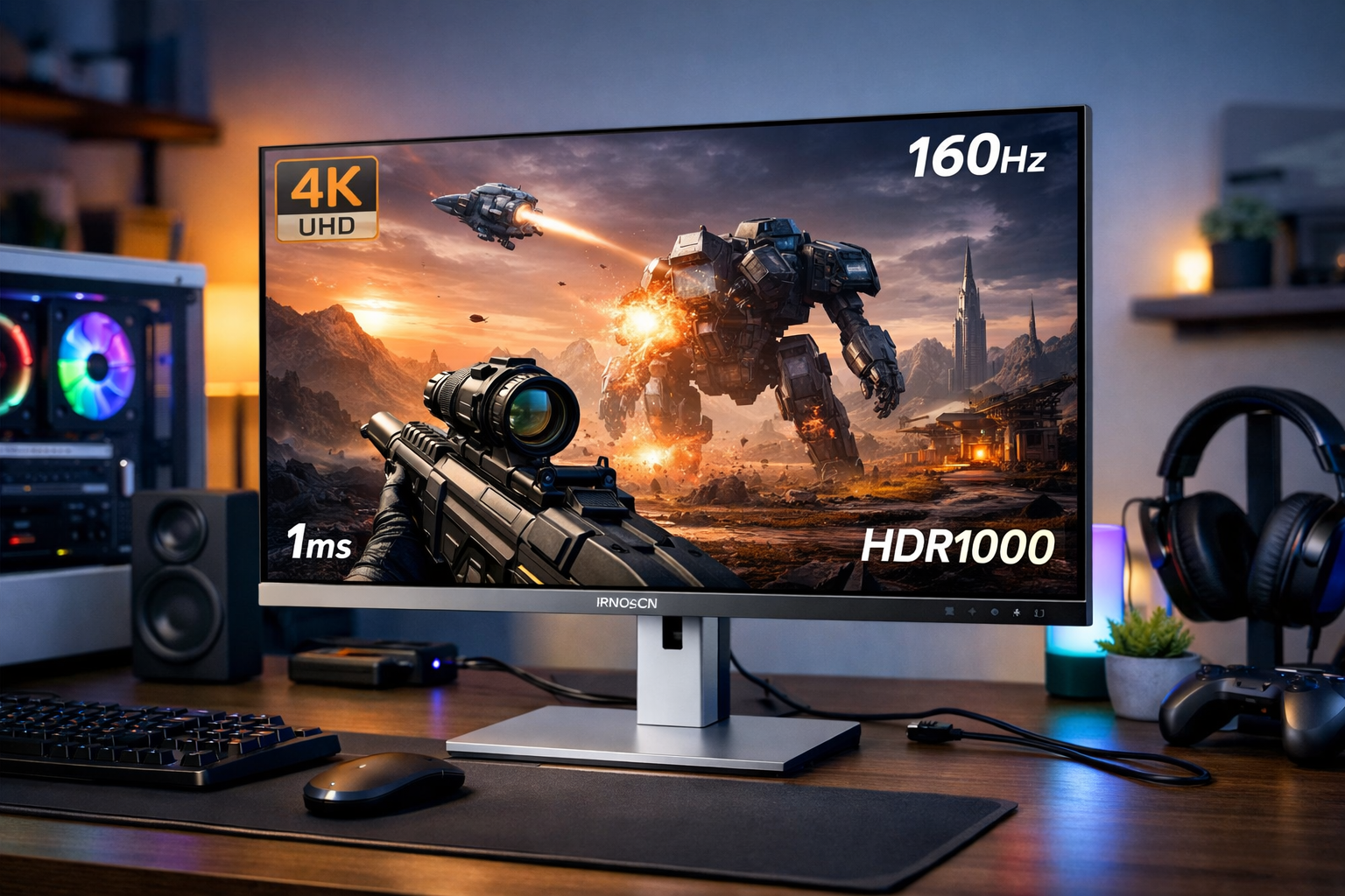 INNOCN 27M2V 27インチ ゲーミングモニター 4K ミニLED モニター 160Hz/144Hz, 1ms応答速度 HDR1000 QD 量子ドット（無輝点保証対応）, HDMI2.1/DP1.4/USB Type-C 90W/USB 3.0/USBA(USBハブ対応), スピーカー内蔵,高さ/左右/回転調整, 銀（2304分割）AMD FreeSync™ Premium